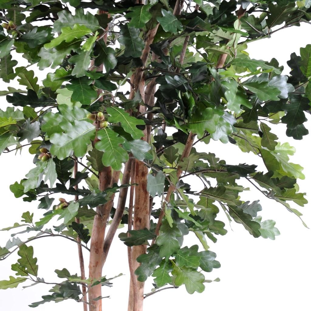 Autre angle : grand chêne synthétique vert de 230 cm et 120 cm de largeur
